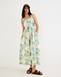 Green & Blue Floral Scalloped Strappy Midi Dress £85 €115