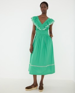 Green Frill Neck Embroidered Midi Dress £82 €107