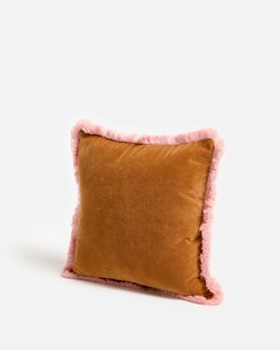 Issey Burnt Orange Velvet Fringed Cushion Cover 45x45cm