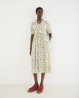 Ivory Floral Tie Neck Tiered Midi Dress £78 €105