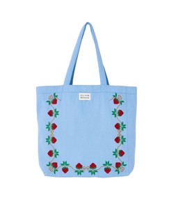 Light Blue Strawberry Cross Stitch Fabric Tote Shopper Bag £35