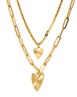 Melony Gold Tone Waterproof Triple Row Etched Heart Pendant Necklace £42 €55