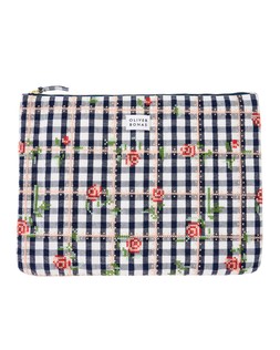 Navy Blue Gingham Rose Embroidered Laptop Case £32 €42