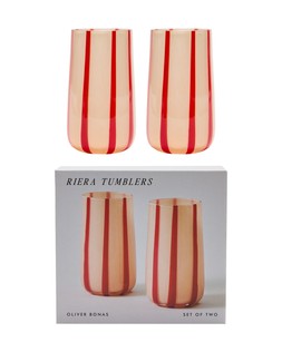 Riera Pink Stripe Tumblers Set of Two £24.50