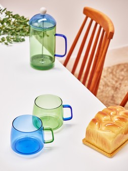 Stacking Glass Mugs Set of Two £19.5 & Green & Blue Glass Cafetiere £34.5