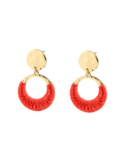 Tabitha Red Raffia Hammered Disc Drop Mini Hoop Earrings £16.50 €21.50