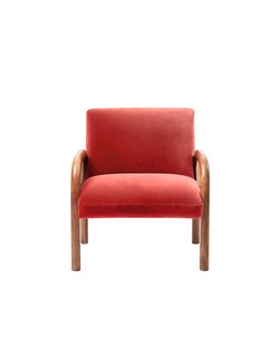 Loha Coral Orange Velvet & Rattan Armchair