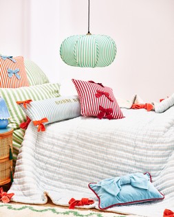 Blue Stripe & Bows Reversible Quilted Bedspread