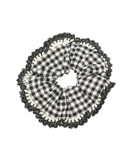 Jeanie Black Gingham Crochet Trim Hair Scrunchie £16.5