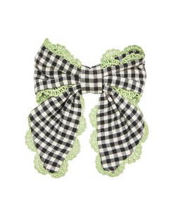 Jeanie Black Gingham & Green Trim Mini Hair Bow Clip £18
