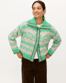 Jade Green & Grey Geometric Collared Button Up Cardigan £80