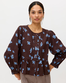 Chocolate Brown & Blue Bow Peplum Blouse £60
