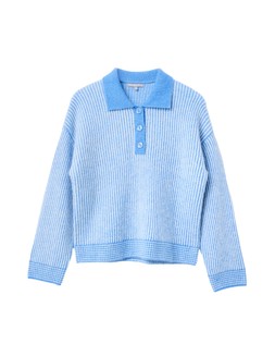 Blue Striped Collared Knitted Jumper £65