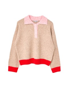 Camel Brown Colour Block Collared Knitted Jumper £68