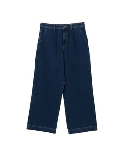 Dark Blue Denim Pleat Waist Wide Leg Jeans £75