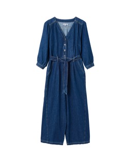 Dark Wash Wide Leg Denim Jumpsuit with Tie Belt £95
