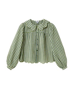 Green Check Pleated Blouse with Collar £68
