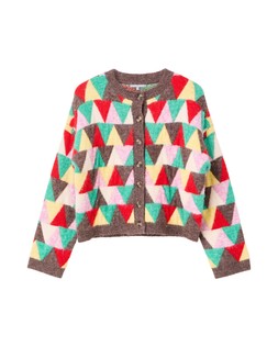 Multicoloured Triangle Geometric Crew Neck Knitted Cardigan £75