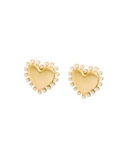 Olive Faux Pearl Brushed Gold Tone Heart Earrings £16.50