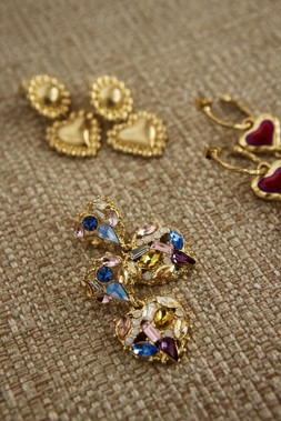 Oliver Bonas Amelie Multi Baguette Stone Detail Heart Drop Earrings £22 - Oliver Bonas Connie Puffy Heart Drop Earrings £19 - Oliver Bonas Sylvie Hammered Enamel Heart