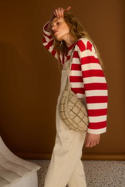 Oliver Bonas Red Wide Stripe Top £45 - Oliver Bonas Ecru Cord Dungaree £85 - Oliver Bonas Betty Gathered Putty Belt Bag £55 (4)