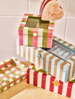 Pink & Green Resin Striped Small Jewellery Box