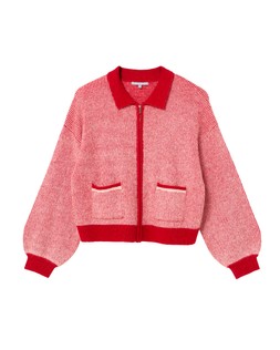 Red Striped Collared Knitted Bomber Jacket £72