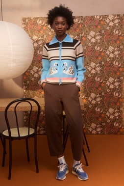 Striped Swan Zip Up Collared Knitted Bomber Jacket £75