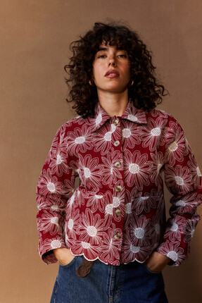 Dark Red & Ivory Daisy Embroidered Jacket £85 from Oliver Bonas