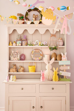 B&M HOME SS26 // EASTER // STANDING STRAW BUNNY DECORATION £8 // WREATH WITH BUNNY 35CM £10 // CHICK & BUNNY EGG CUPS £ 2 EACH //