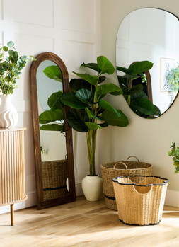 B&M HOME SS26 // STATEMENT HOME - LIMITED TIME ONLY // LARGE EUCALYPTUS IN SWIRLY CERAMIC VASE £22 // LARGE PLANT 150CM £40 // XL PEBBLE MIRROR £40 //