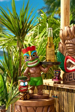 B&M GARDEN SS26 // TIKI - 8 WEEK ONLY // SOLAR MINI TIKI ORNAMENT £4 // TIKI MAN WITH TRAY £12 // TIKI CHARACTER WITH DANGLY LEGS £4 //