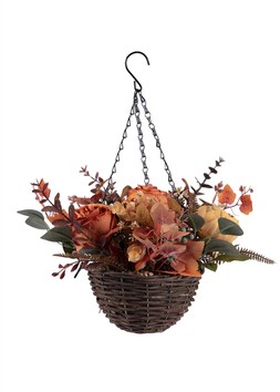 Hanging basket with autumnal leaves
