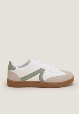 White & Green Stripe Retro Trainers