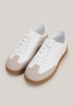 White & Yellow Stripe Retro Trainers