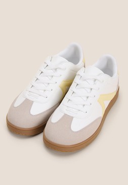 White & Yellow Stripe Retro Trainers