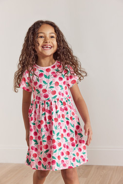 Younger Girls Pink Cherry Print Dress