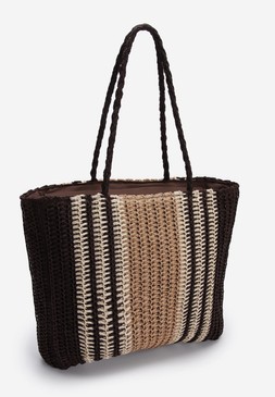 Womens Brown Woven Stripe Beach Bag