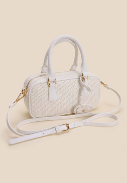Womens White Straw Bowler Bag