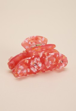Pink Flower Gem Claw Hair Clip