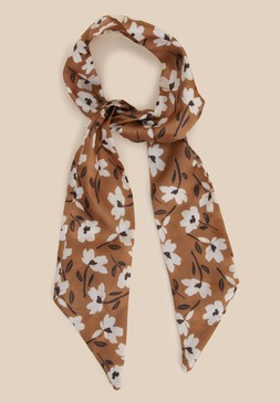 Light Brown & White Floral Twilly Scarf