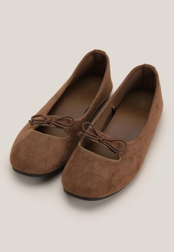 Womens Brown Faux Suede Bow Ballet Pumps