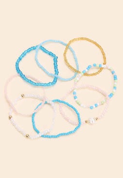 Womens 8pk Blue Beaded Stackable Bracelets