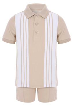 Younger Boys Stone Stripe Polo Shirt & Shorts Set £12
