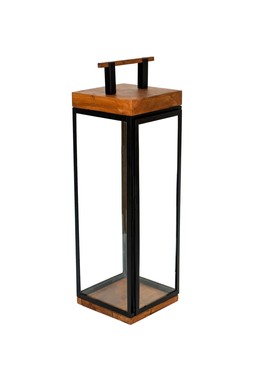 GRACE TALL LANTERN IN ACACIA WOOD AND BLACK H52CM W15CM