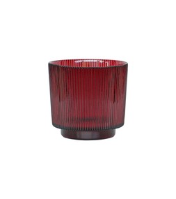 BURGUNDY RIBBED GLASS HOLDER H14CM W15CM £12.99