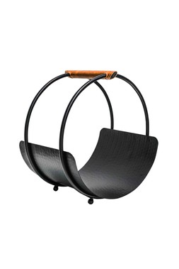 LEATHER HANDLE ROUND LOG HOLDER £99.99