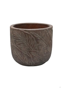 OUTDOOR EDEN BLACK WASH TERRACOTTA LEAF PLANTER H33CM D37CM