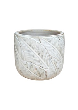 OUTDOOR EDEN IVORY GLAZED LEAF PLANTER H21CM D24CM