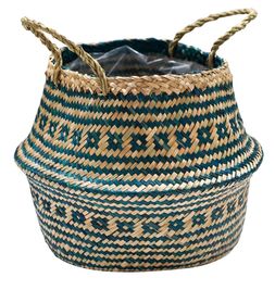 SEAGRASS CHEVRON TEAL LINED BASKET
